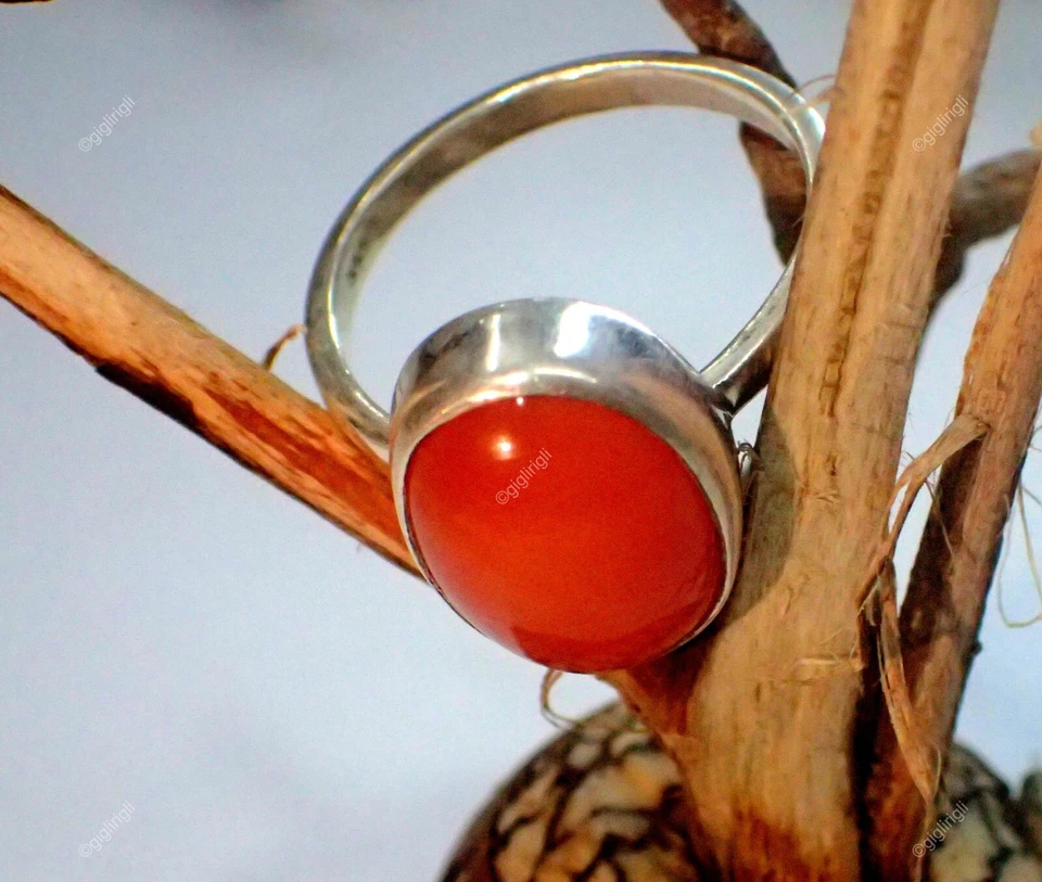 Regalo de cumpleaños para ella anillo banda de piedras preciosas de cornalina tamaño 6,5 plata de ley 925 Foto 4 de 4