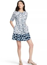 Thakoon Target Blue White Splatter Watercolor Pleated Mini Shirt Dress Size XS