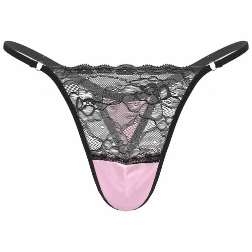Herren Sissy G-String Panties Satin Blume Spitzen Transparent Tanga Thong Slip - Bild 29 von 43