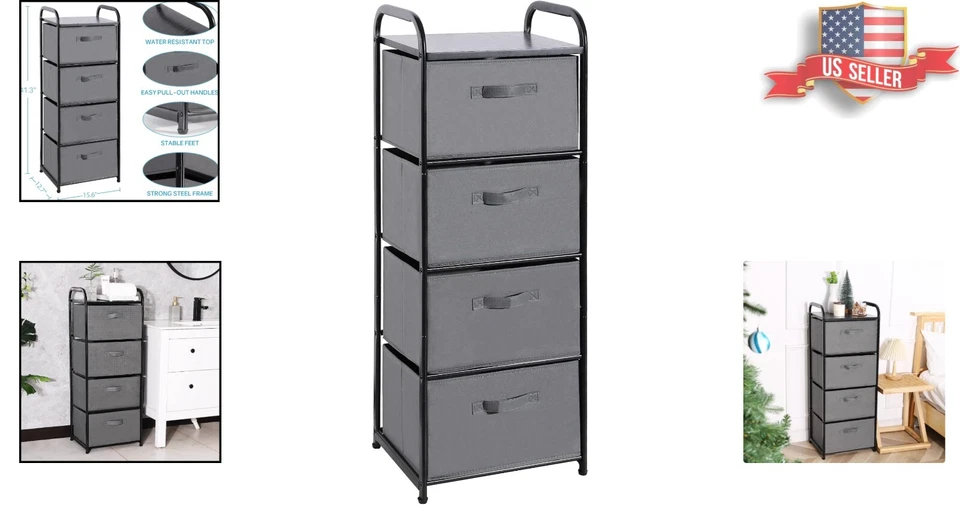 Torre de armazenamento: cômoda com tampo de madeira - Organizador de mesa de cabeceira - 4 gavetas - Imagem 2 de 4