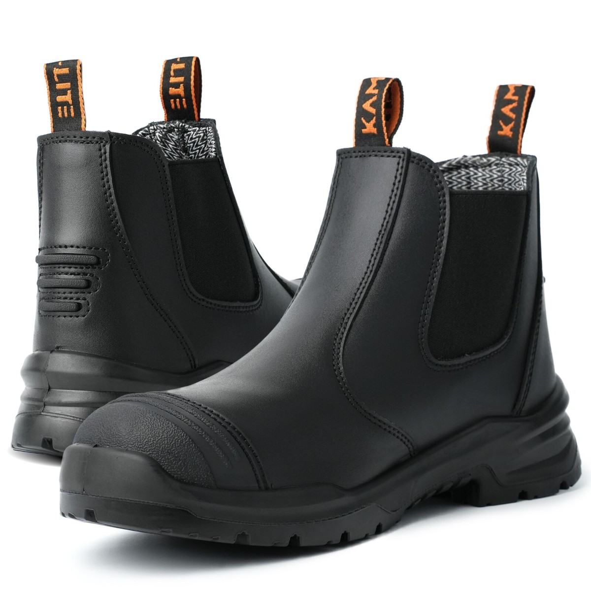 Work Boots for Men, Slip On Work Shoes, Steel Toe Cap 