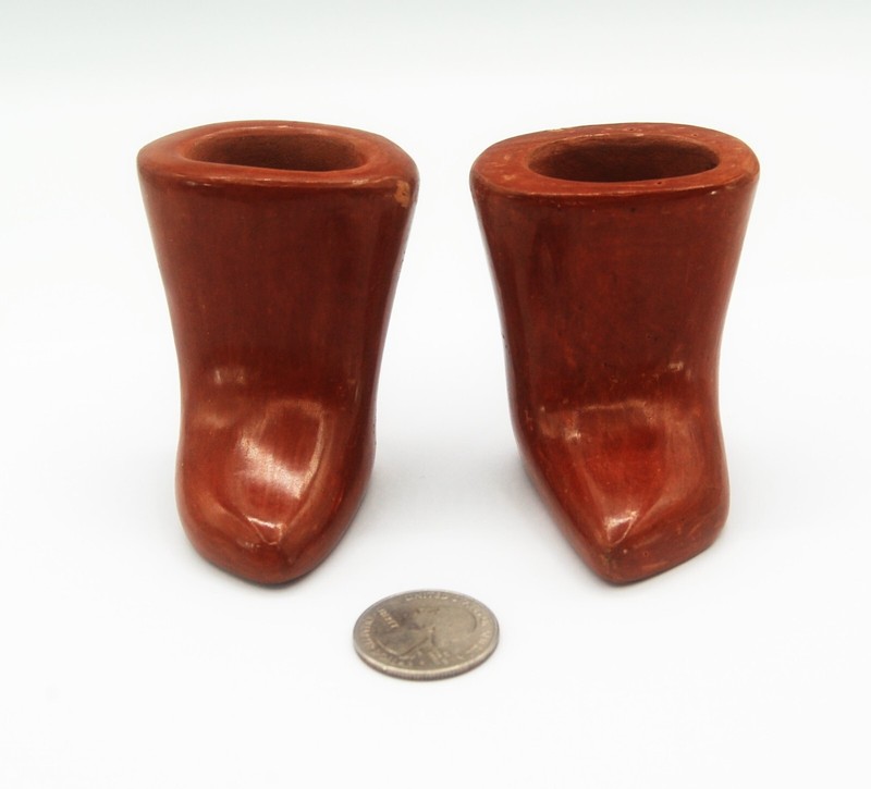 Mini San Juan Redware Moccasin Boots Revival Period MM3 Polished Pair 2.25" H