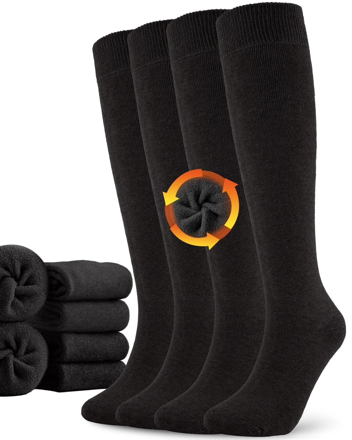 Black Warm Thermal Knee High Socks for Women Cotton Long Socks for Running Hi...