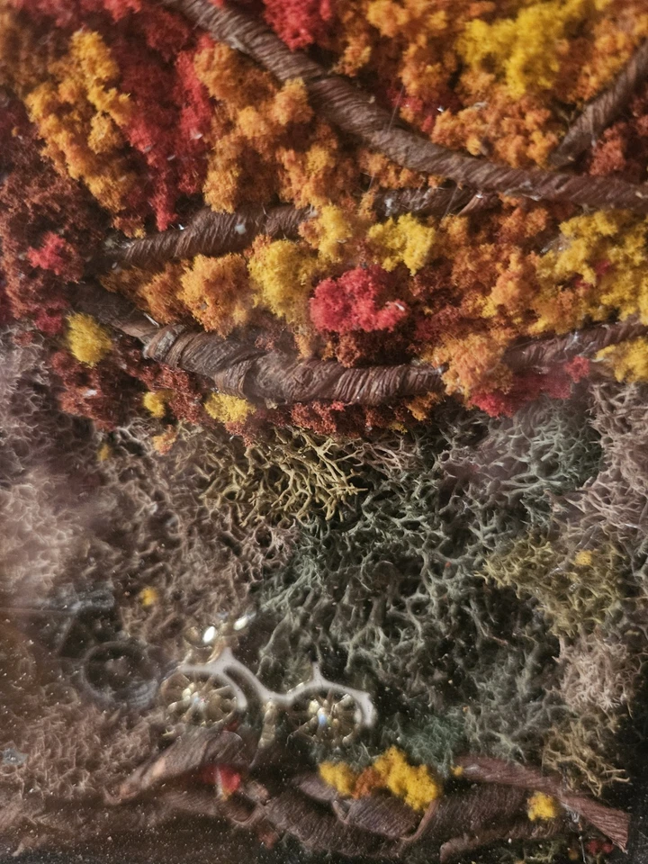 Fall Leaves Tree Mixed Medium Needlwork Fabric Art Piece 9 1/2 " Square - Image 2 of 4