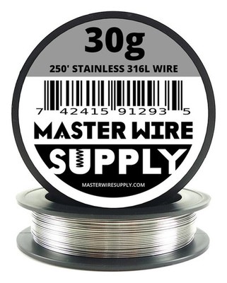 Stainless Steel 316L - 250ft - 30 Gauge Wire 30g - 0.25mm - 0.01in - Master Wire