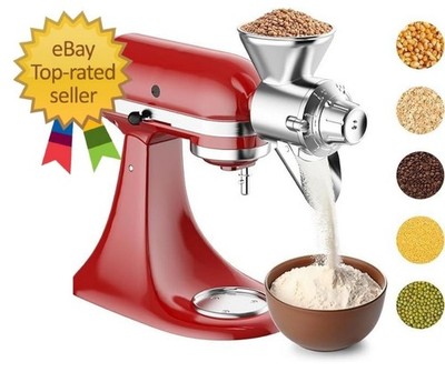 Metal Grain Mill Attachment for Kitchenaid Stand Mixer, Flour Silver