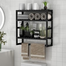 Towel Rack Bathroom Storage Shelves over the Toilet with Towel Bar 100 Bamboo A