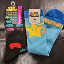 NINTENDO SUPER MARIO CREW SOCKS BIOWORLD LOOTCRATE EX 6-12 Space Invaders LOT