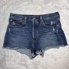 Levis 501 Cut Off Shorts Women 31 Blue Daisy Dukes Denim Distressed Button Fly