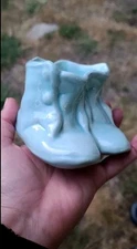 Vintage Pottery Light Blue Baby Booties Planter