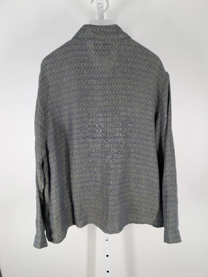 Flax by Jeanne Engelhart Vintage Green Blue Herringbone Linen Chore Artist Small - Image 4 of 4