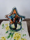 Murano Hand Blown Glass Tulip Vase Blue Green Orange Flower Vintage