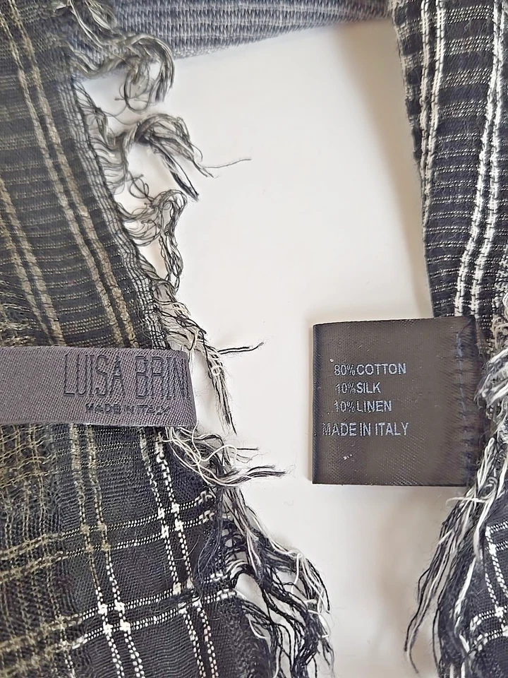 Xale xadrez azul branco algodão seda linho Luisa Brini 68" X 46" italiano - Imagem 4 de 4