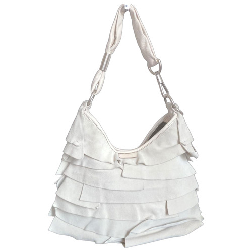 YVES SAINT LAURENT Rive Gauche Saint Tropez Suede Leather Ruffle Bag White