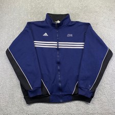 Vintage Adidas Soccer Mens Track Jacket XL Blue Black Stripes FC Marauders Y2k