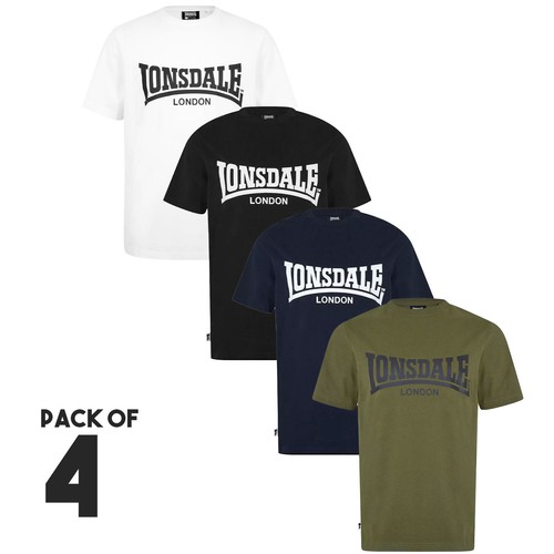 Lonsdale 4 Pack Mens T Shirts Bundle Crew Neck Summer Regular Fit Graphic Top - Picture 1 of 12
