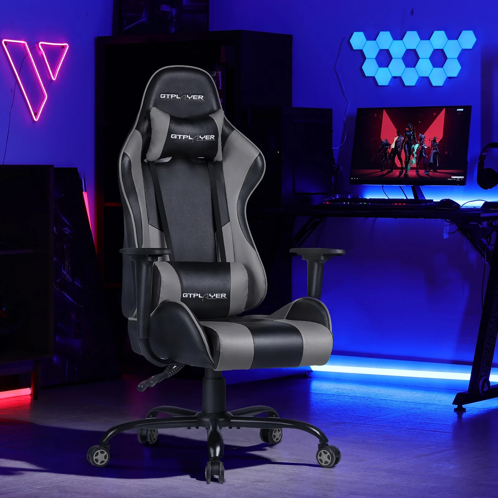 GTPLAYER Pro Series GT67 Gaming Chair Grey Classic Ergonomic Computer Desk