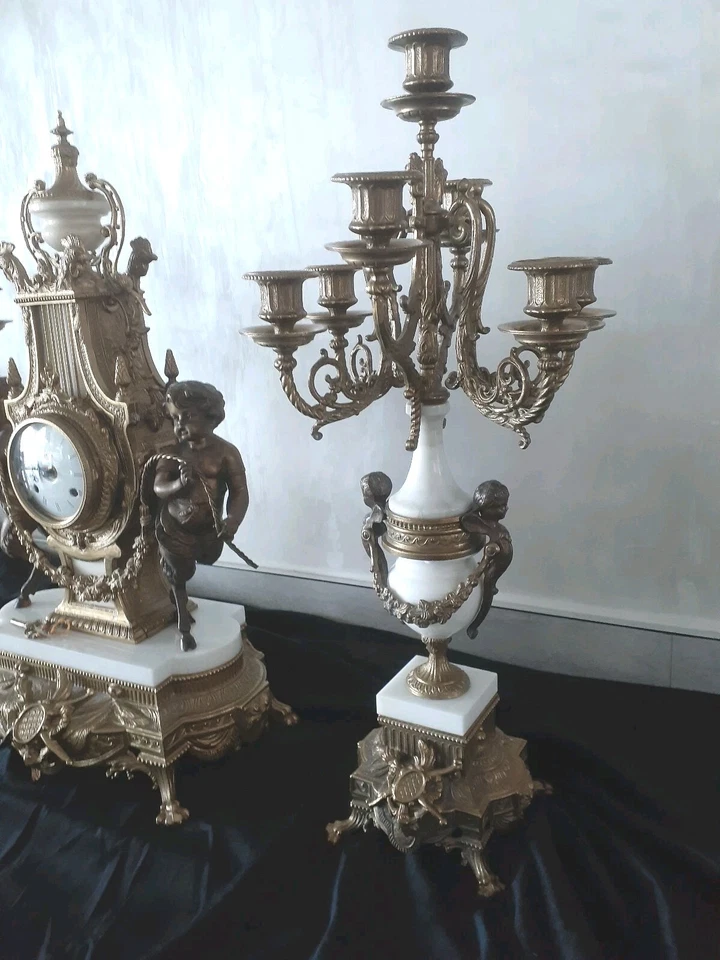 Juego de 2 candelabros vintage Brevettato Mantle de latón blanco clásico victoriano Foto 3 de 4