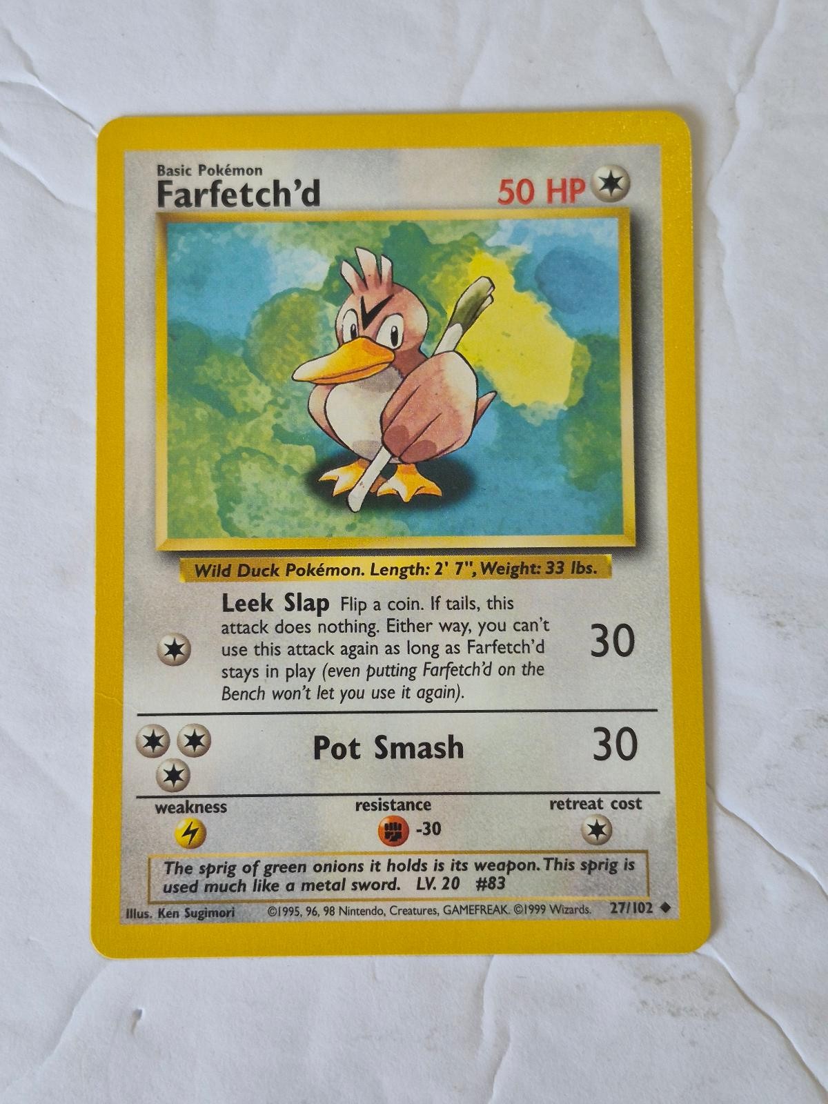 Farfetch'd 27/102 Uncommon Base Set Unlimited Pokemon Lightly Played