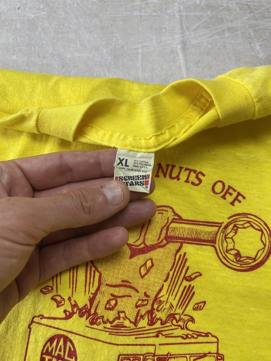 Vintage 80s Mac Tools T-shirt “I Get My Nuts Off” Screen Stars Car