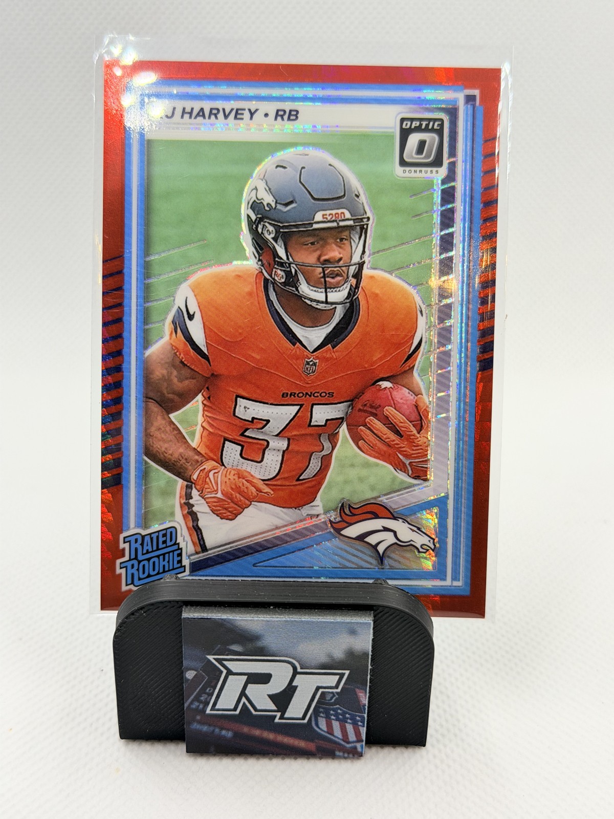 2025 Panini Donruss Optic - Rated Rookie RJ Harvey #208 Red Hyper Prizm (RC)