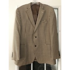 Stafford Sport Coat 44 REG Slim Fit Brown Gingham Check Wool Blazer