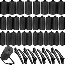 40 Pieces Sponge Hair Rollers Satin Silk Foam Multi-size, Black