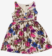Eliza J New York  Sleeveless Fit Flare Dress Floral Print V Neck Size 14 Pockets