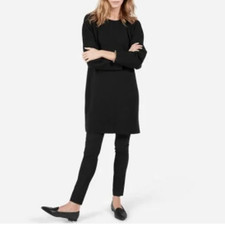 EVERLANE Scuba Tunic Dress XS Black Thick Knit Relaxed Fit 3/4 Sleeve NWOT