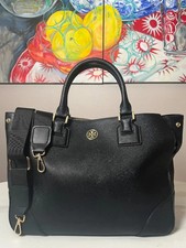 Tory Burch Robinson Black Saffiano Leather Tote Shoulder Bag REHAB