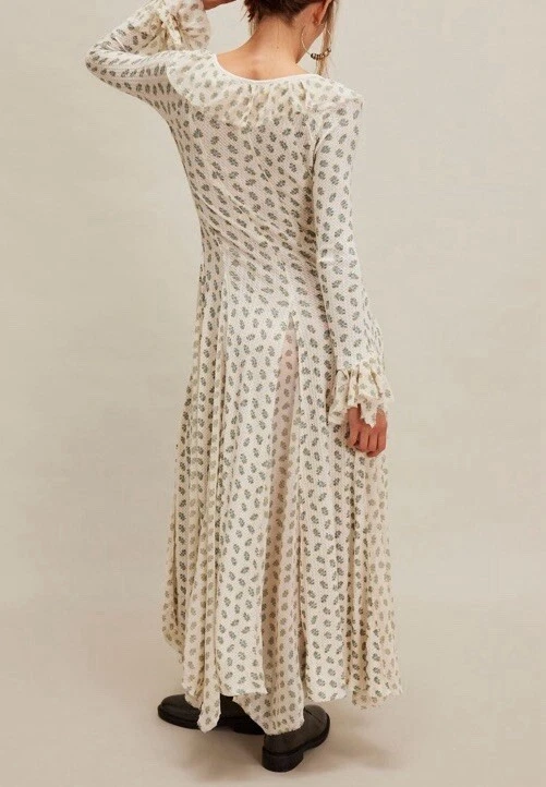 Maxi Vestido Free People Annalise Waffle Térmico Volantes Manga Campana Godet XL Foto 2 de 4