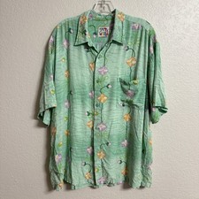 Vintage Jams World Shirt Mens XL Green Gypsy Flower Rayon Floral Hawaiian USA