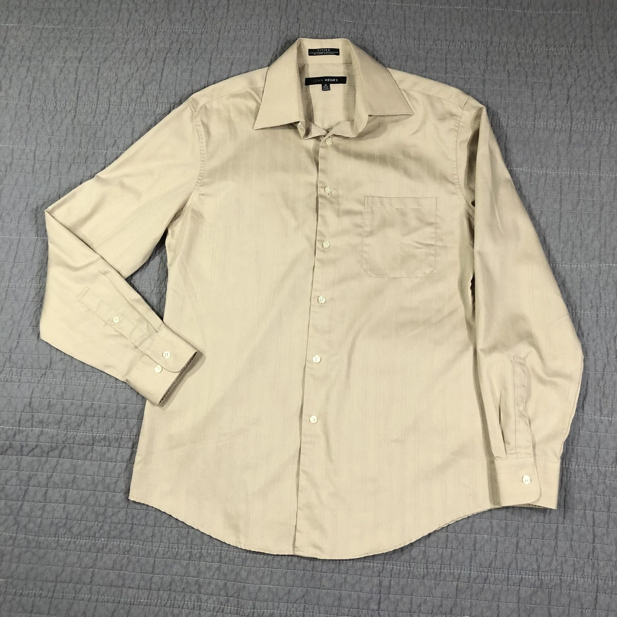 john henry dress shirts John Henry Button Down Shirt, Gray Long Sleeve Vintage Dress Shirt, Size 16  1/2 32/33