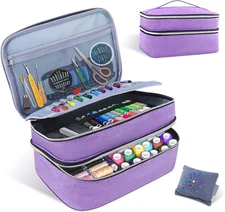 Sewing Organizer Bag - 11.5"x8"x6" Double-Layer Sewing Box with Storage for S...