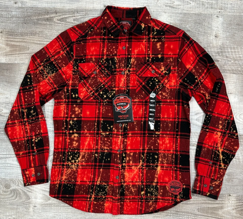 NUEVO CON ETIQUETAS Camisa de Franela Angry Minnow Unisex M Roja a Cuadros The Lake is Calling I Must Go Foto 2 de 4