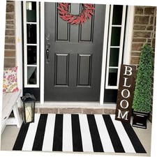 Black and White Striped Rug 23.6"x51.2" , Front Door Welcome Outdoor