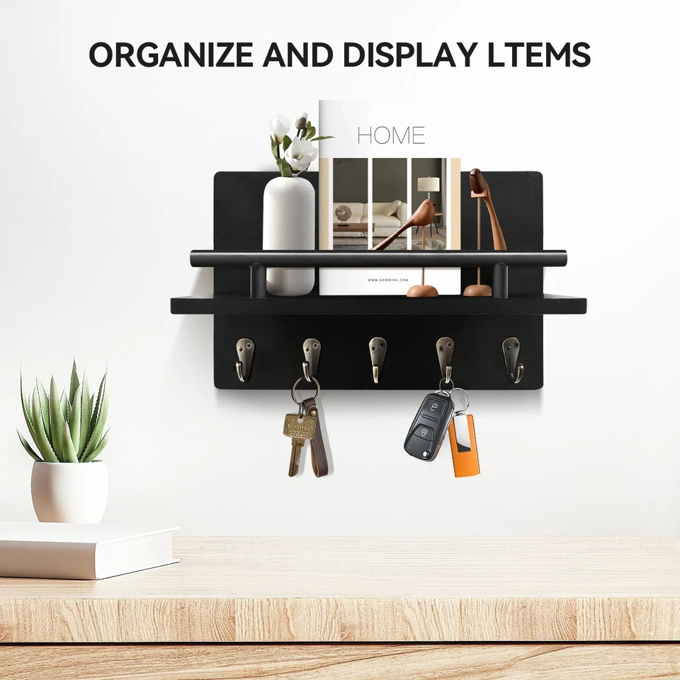 KISENG Key Holder Wall Mount Decorative Key Rack with Shelf & 5 Sturdy Hooks ... - Image 4 of 4