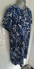 M&S Collection 10 Reg Navy Royal Pale Blue Animal T-Shift Dress Pockets NWOTS