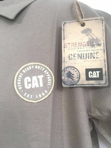 Men's CAT Caterpillar Heavy Duty Work Polo Shirt Beige Short Sleeve Cotton Lycra - Picture 2 of 6