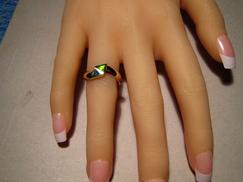Opal inlay Ring , solid 14 k Yellow Gold , Size 7 1/4 - Picture 5 of 7