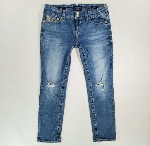 VIGOSS Jeans Women's The Chelsea Tomboy Distressed Blue Stretch Denim Sz. 30 - Afbeelding 1 van 10