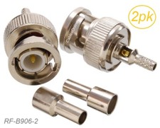 2-Pack BNC Male Crimp/Solder Type RF Connector for RG316/RG174/LMR100 Coax wire
