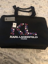 Karl Lagerfeld Black Scattered Icons Signature Logo Tote Polyester NWT
