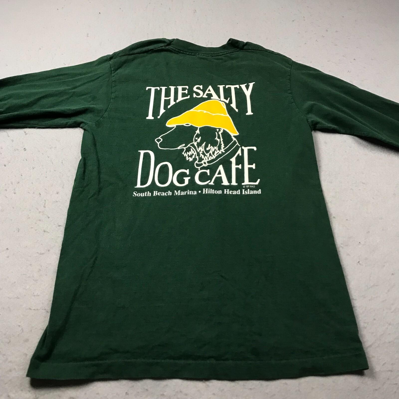 VINTAGE Salty Dog Cafe Shirt Mens Medium Green Single Stitch 80s 90s