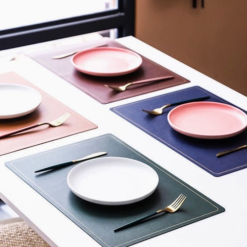 4 Pcs Retro Rectangle Leather Heat Resistance Table Dining Placemat Mat Coaster - Picture 4 of 50