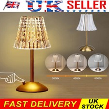 Cordless Table Lamp 3 Color Dimmable LED Portable Crystal Gold Metal Beside Lamp