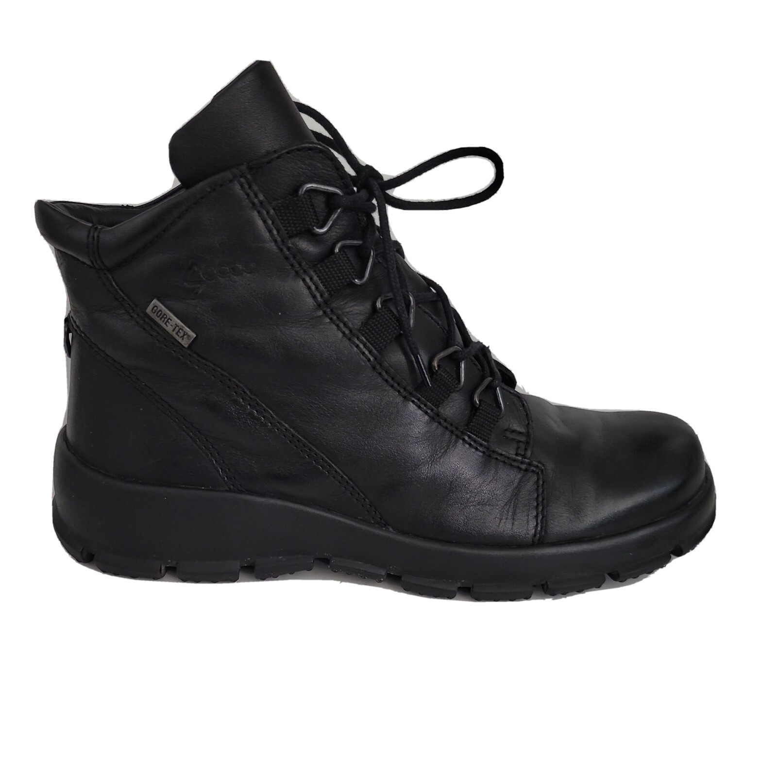 SAOLA Stivali donna Ecco Gore Tex 5 occhielli suola lattice outdoor pelle nera taglia 6