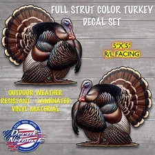 Full Strut Color Turkey Vinyl Decals Set Of 2 Rl Facing Hunting Window Sticker