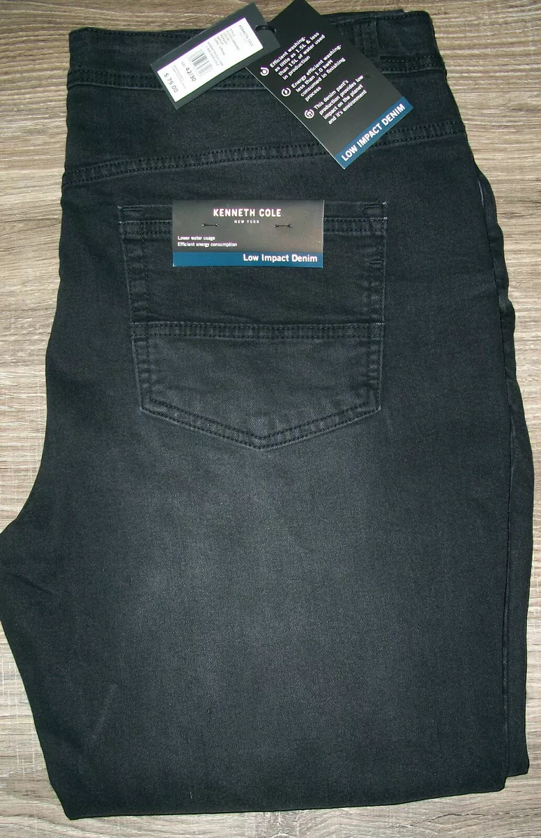Mens KENNETH COLE Tapered Stretch Bergen Black Denim Jeans NWT 42x30 79