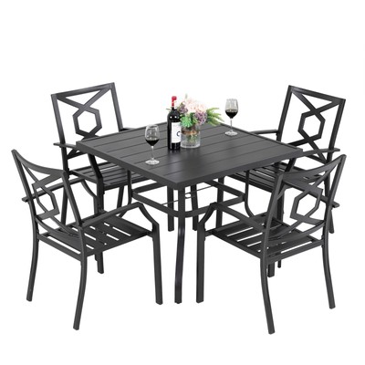 NUU GARDEN Outdoor 5-Piece Iron Dining Set Black